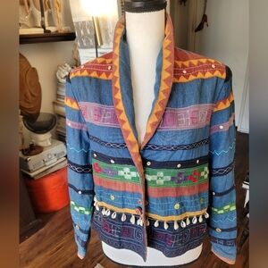 Minnie's Closet Blue Patchwork Designs Tapestry Blazer Jacket
